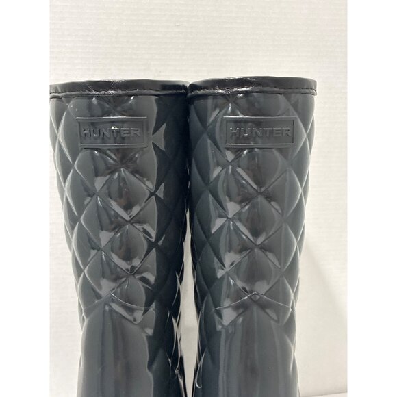 HUNTER WOMENS REFINED GLOSS QUILT SHORT MID CALF BLACK RAIN BOOTS SIZE 11 - Picture 5 of 8